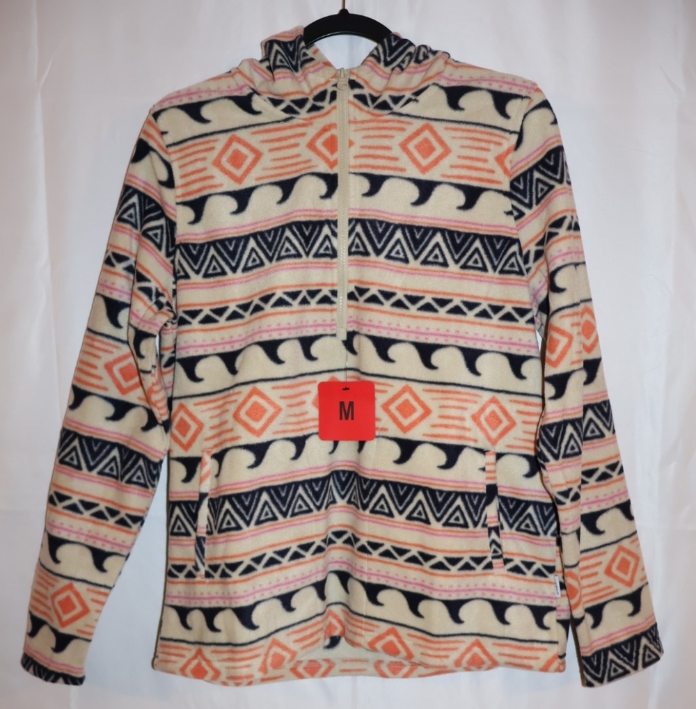 O'Neill Sierra Fleece Cream Hoodie-Black, Orange, & Pink Accents.